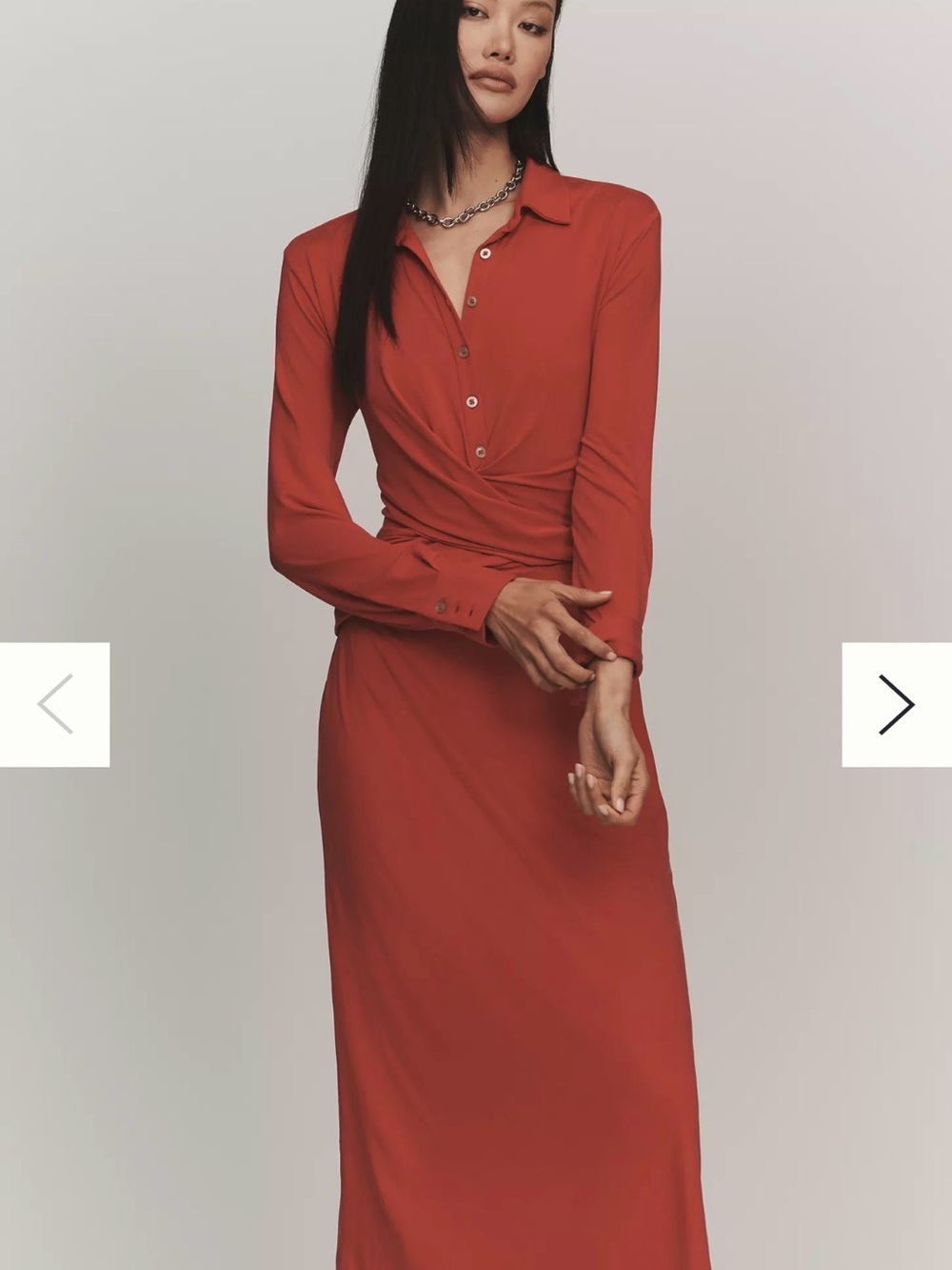 NWT Anthropologie Draped Long Sleeve Half Button Red Midi Shirt Dress Size S